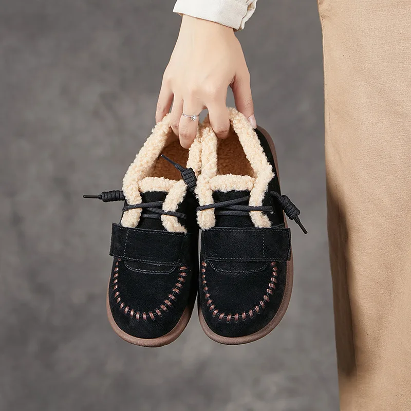 

Careaymade-Genuine leather Warm Women's Snow Shoes plush Korean Fashion Versatile Thickened comfortable Cute Women Cotton Shoes