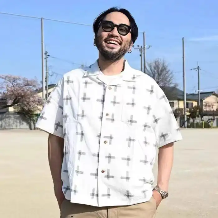 VISVIM WALLIS SHIRT KASURI Cross рубашка с короткими рукавами Nakamura в одном стиле