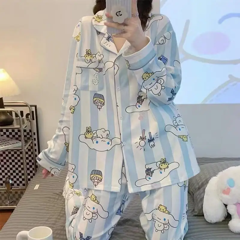 

Kawaii Cute Sanrios Kuromi Pajamas Cinnamoroll Pochacco Pom Pom Purin Set Casual Household Homewear Nightwear Clothes Girls Gift