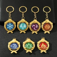 new luminous glass keychain anime gods eye genshin impact vision element men car key chain women cute bag pendant key ring gift