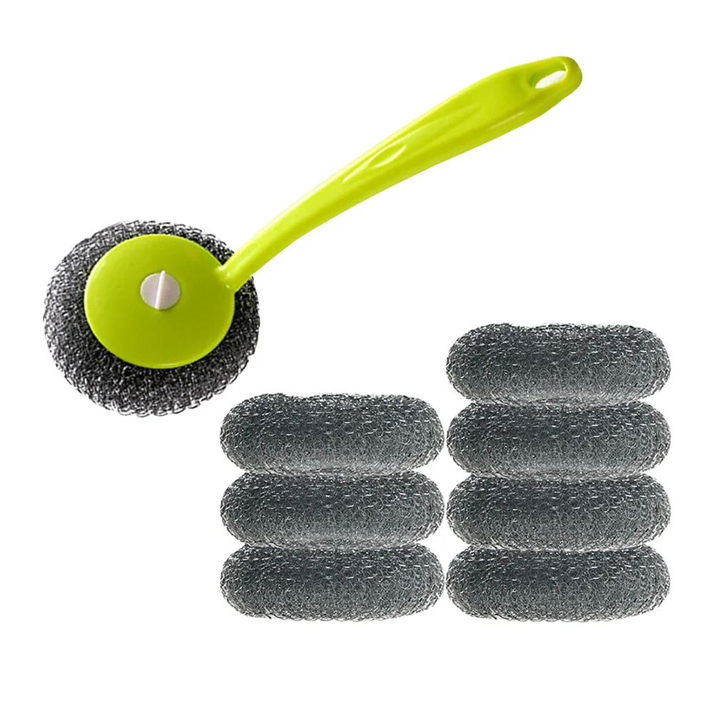 

Steel Wire Scrubber Stainless Handle Brush Cleaning Scourer Scrub Pads Washing Sponge Brushes Pot Metal Pad
