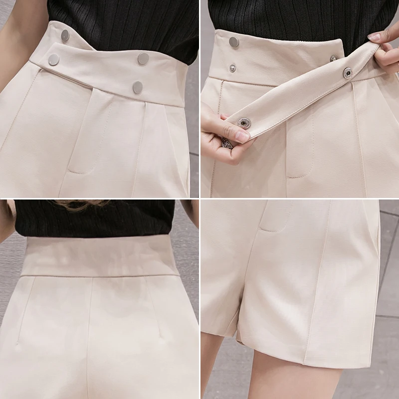 Summer Women Wide Leg Loose Elegant Solid Shorts Korean High Waist Criss-Cross Double Breasted Harajuku Casual Shorts Female OL