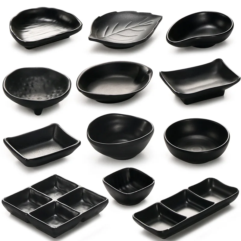 Melamine Flavor Dish Black Imitation Porcelain Tableware Japanese-style Hot Pot Seasoning Dipping Saucer Plate Small Dish Tray