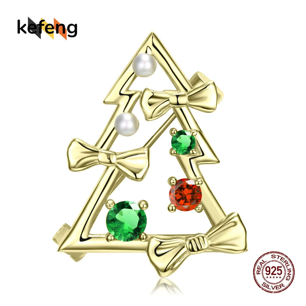 

S925 Silver Christmas Tree Brooch for Women Dress Light Luxury Rhinestone Pearl Lapel Pins Badge New Year Gift for Family