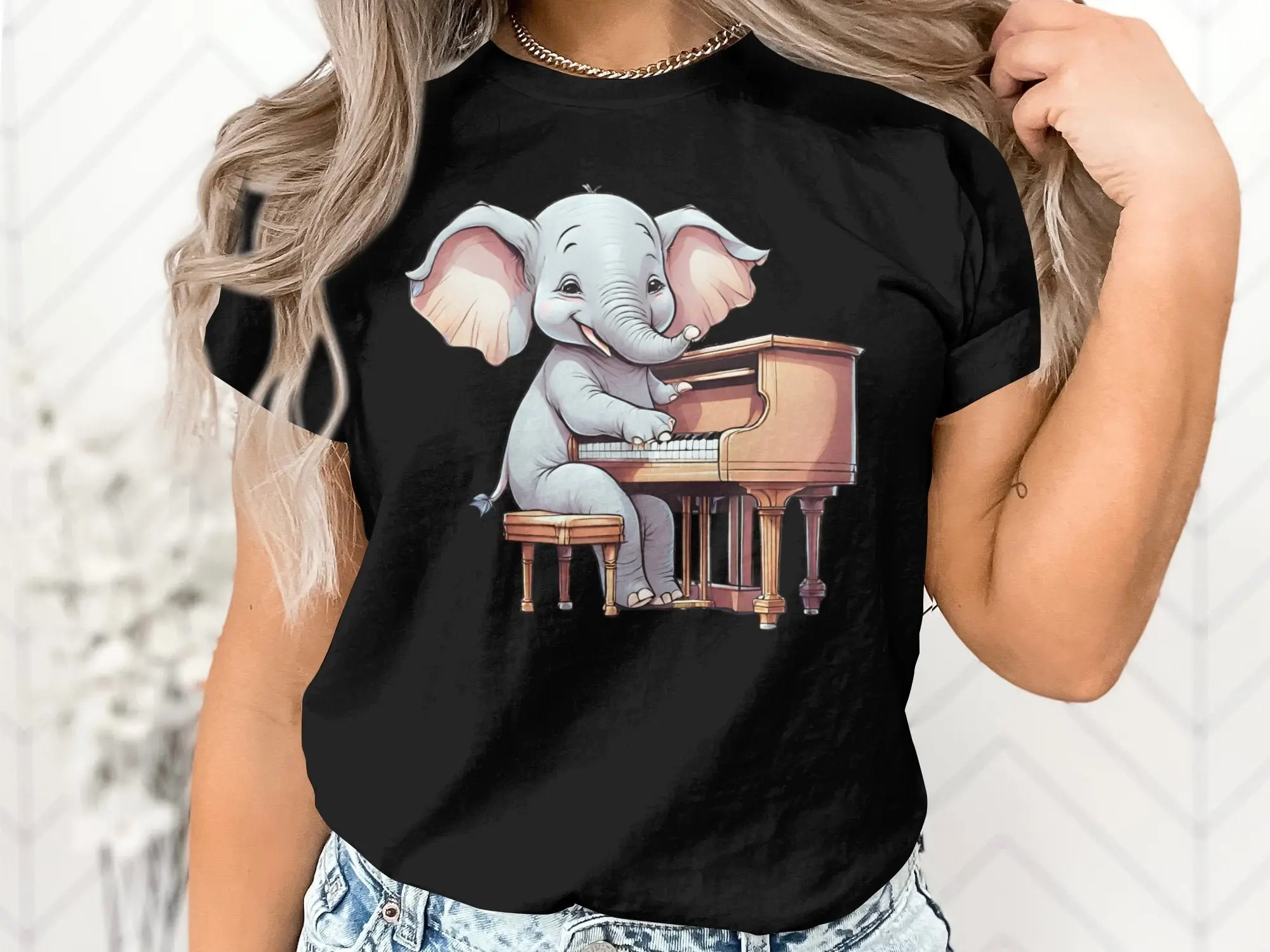 Забавный пианино-плеер пианист учитель музыкант слон футболка для влюбленных