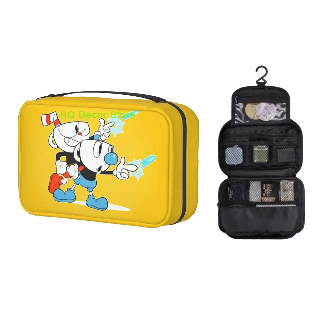 

Персонализированная мультяшная дорожная косметичка Cuphead Mugman, женская косметичка для видеоигр, органайзер для туалетных принадлежностей, ж...