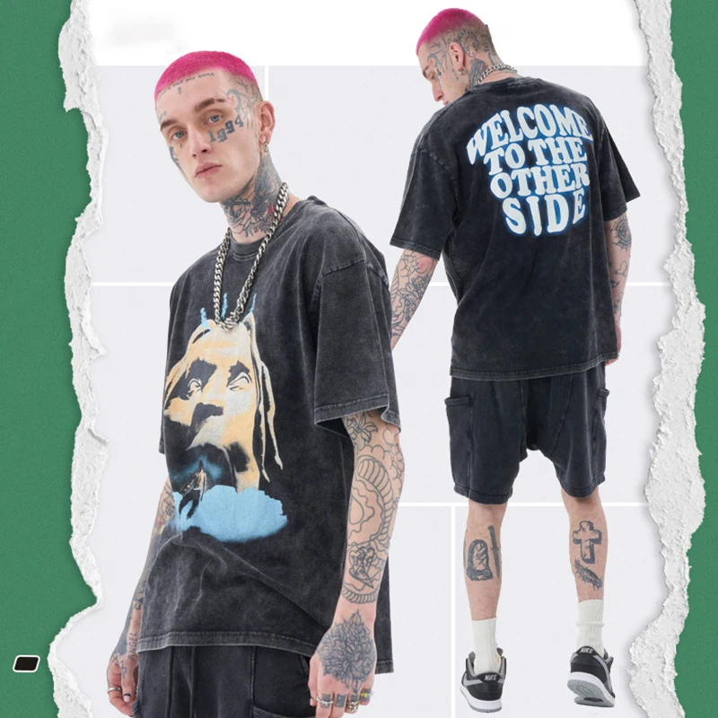 

Футболка мужская оверсайз в стиле хип-хоп, хлопок, топ с 3D-принтом, с коротким рукавом, винтажная уличная одежда в стиле Харадзюку, на лето