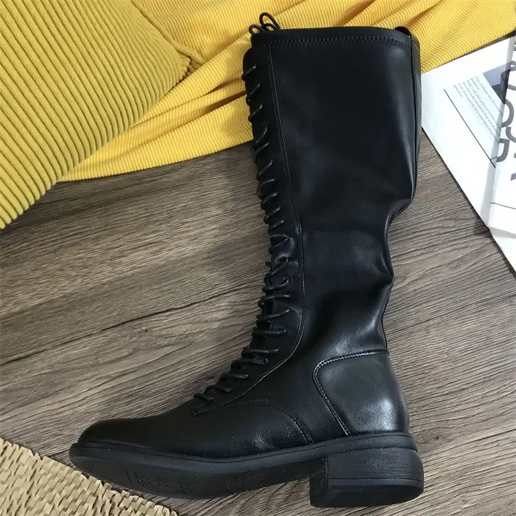 Женские сапоги с круглым носком кожаная женская обувь пикантные женские выше