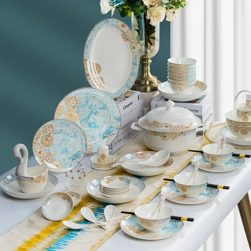 

Jingdezhen Ceramic tableware set household dining table set bone china bowl Gift Box Set European simple bowl