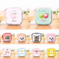 fashion square tinplate coin purse cute fruit animal pattern earphone storage bag quality korean style earphone pocket unisex