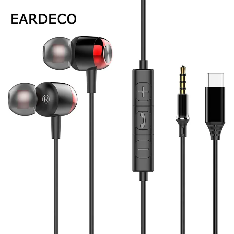 Фото Проводные наушники EARDECO TypeC/3,5 мм с микрофоном и регулятором громкости, музыкальная гарнитура с басами, наушники для телефона для Samsung Huawei Xiaomi №1