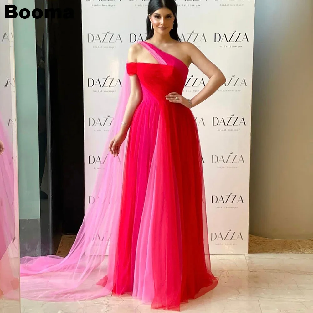 Фото Booma Gradient Pink A Line Пром платья на одно плечо Тюль Формальные вечерние платья для женщин 2023 Платья для вечеринок Дубай №1