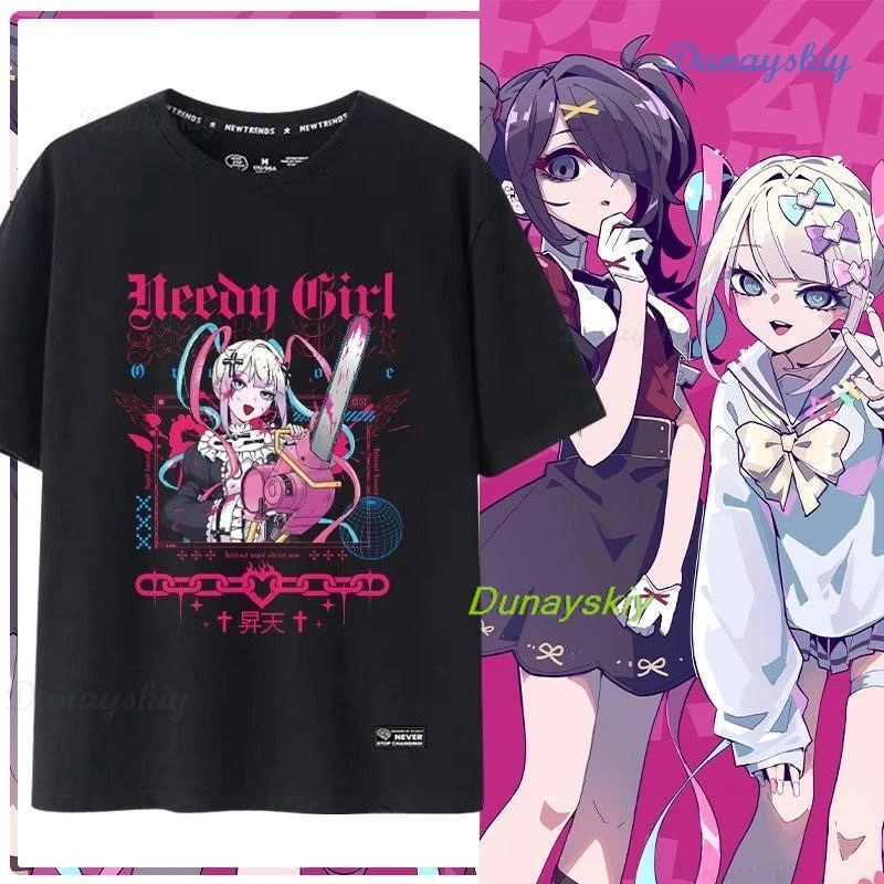 NEEDY GIRL OVERDOSE Kangel Rain Черная футболка Jirai Kei Graphic Ita Футболка унисекс Одежда Топ с