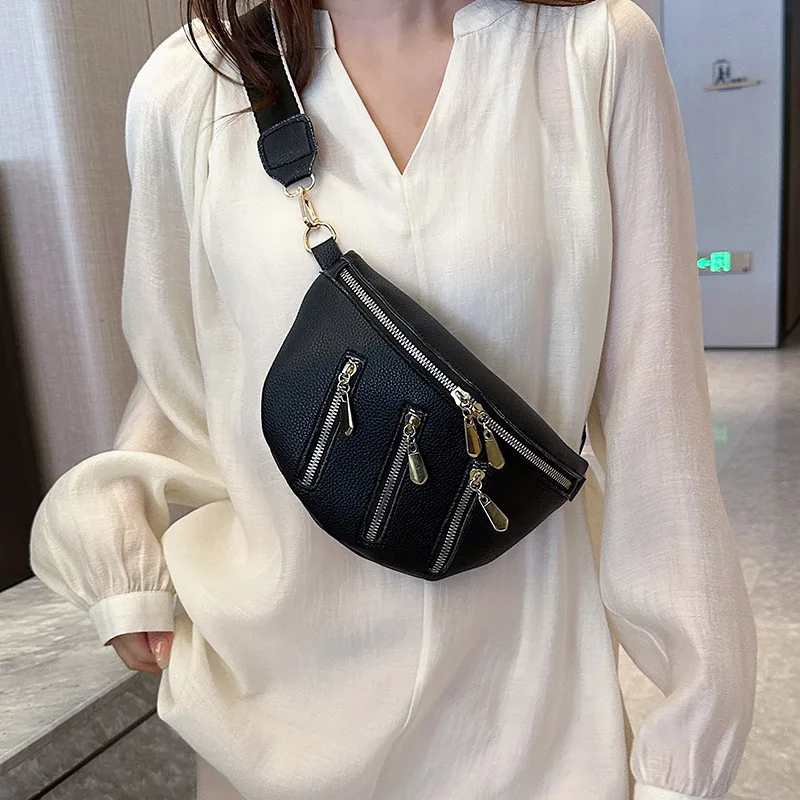 

Women Soft Leather Waist Bag Fashion New Chest Pack Shoulder Bag High Quality Chain Fanny Pack Lady Trend Zipper Belt Bags Purse