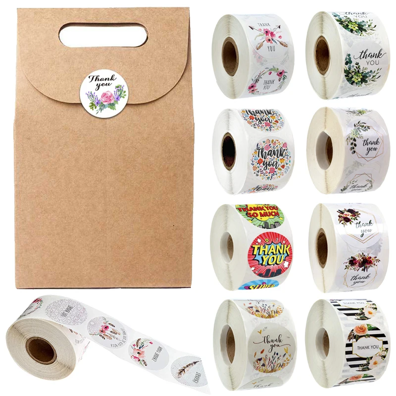 

500pcs/roll Thank You Stickers Round Floral Sticker Stationery Package Seal Labels Sticker Wedding Invitation Card Sticker