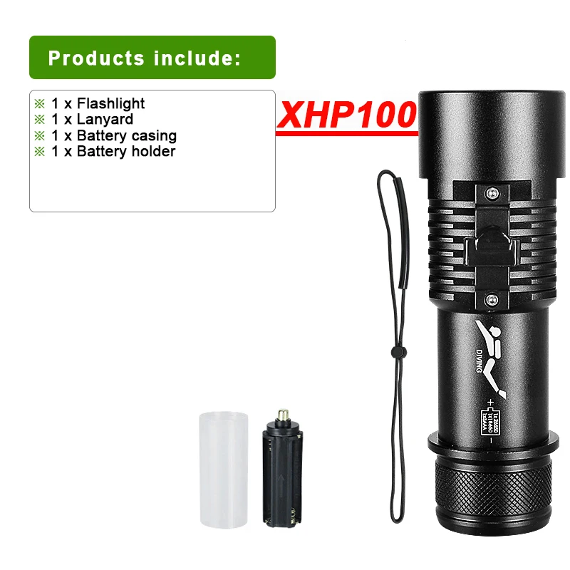 

Профессиональный водонепроницаемый фонарик для дайвинга XHP100 8000LM желтый
