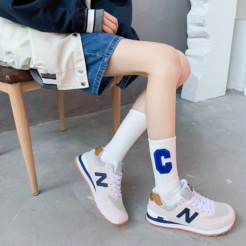 

Женские однотонные носки с надписью в стиле Харадзюку, хлопковые повседневные милые носки с вышивкой в виде животных, поглощающие пот дышащ...