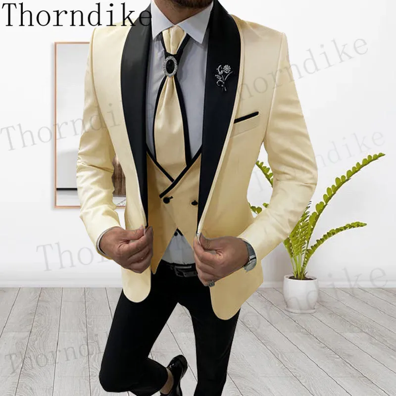 

Thorndike Newest Groomsmen Groom Tuxedos Shawl Black Lapel Men Suits 3 Pieces Wedding Bridegroom ( Jacket+Pants+Vest )