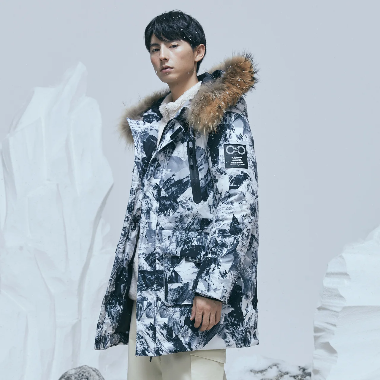 Metersbonwe Polar Series Men's Winter Warm Down Jacket 80% Gray Hooded Duck Down Raccoon Hair Man Hat Brim Down Coat