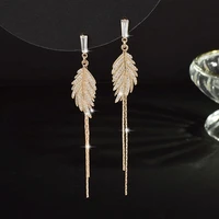 new popular design 14k real gold leaves earrings for women temperament charming jewelry s925 silver needle shiny zirconia stud