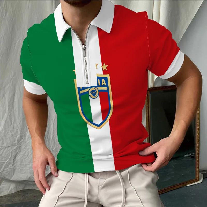 

New Men's 3D Polo Shirt Zipper Short-sleeved T-shirt Pullover Casual Men's