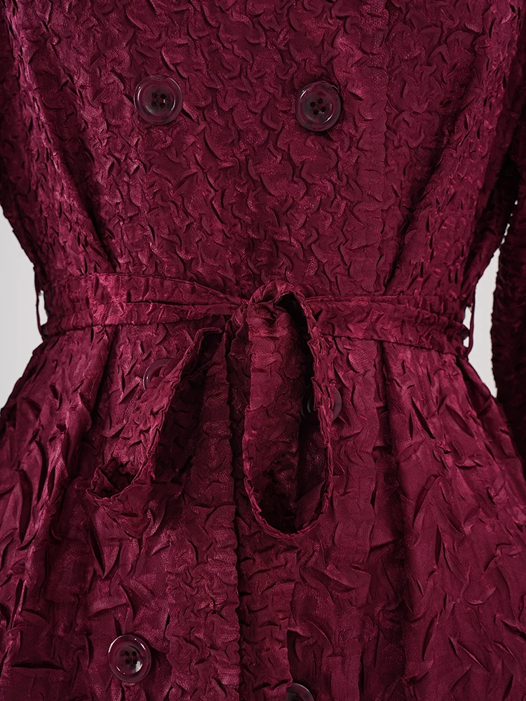 LANMREM осенне-зимний плиссированный длинный плащ женский модный красный