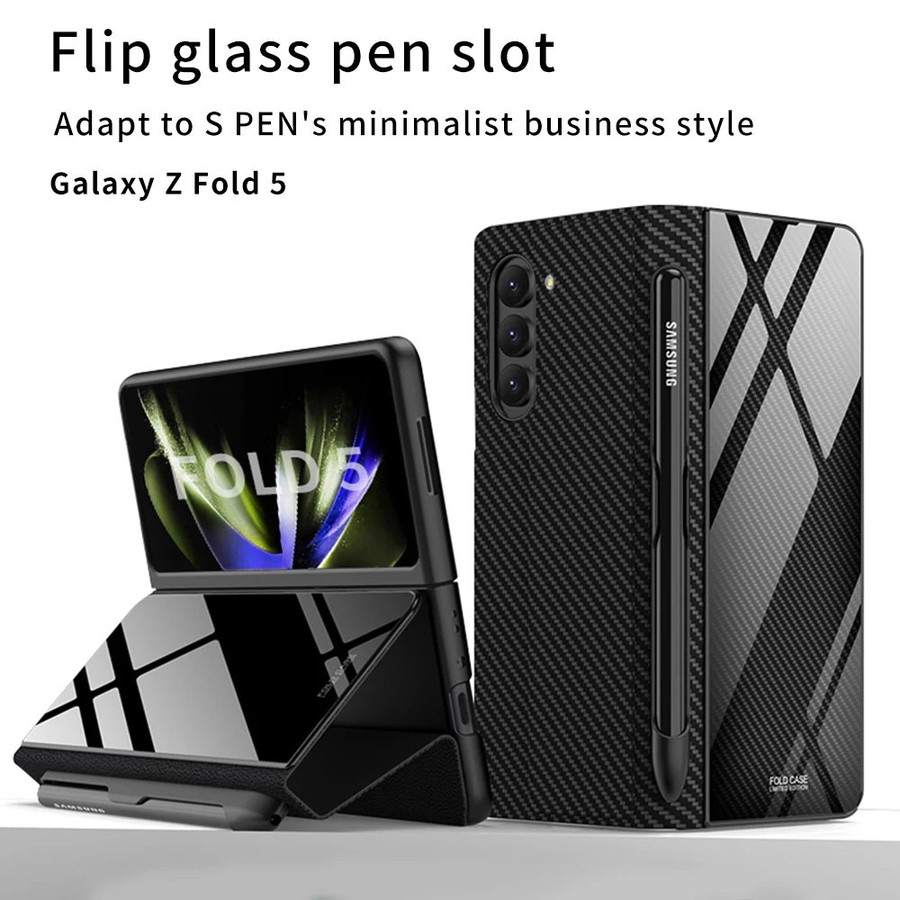 For Samsung Galaxy Z Fold 5 Fold 4 3 Case Ultra-thin Magnetic Hinge Kickstand Shockproof Protection Pen Holder Case For Fold3 4