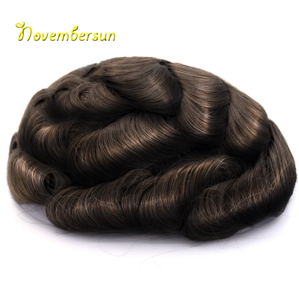 Novembersun Men Toupee Use 100% Human Hair V——Looped Toupee Super Thin Skin 0.03mm PU Very Natural and Comfortable 5#Color）