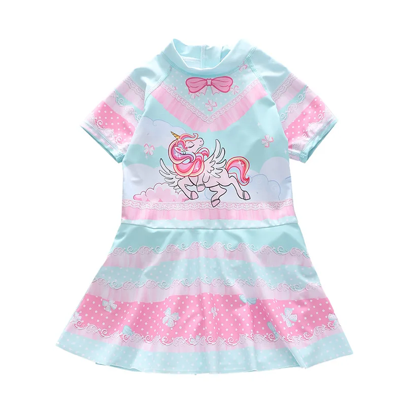 HappyFlute цельный пляжный купальник с коротким рукавом и принтом единорога