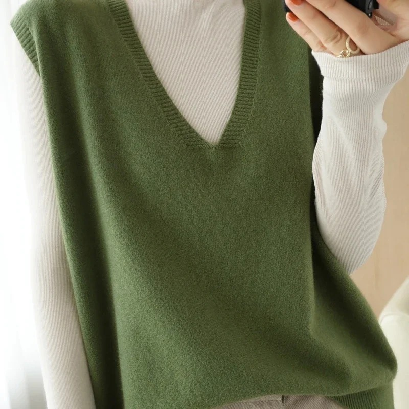 Свитер-жилеты женские весенние элегантные 5-цветные однотонные простые базовые