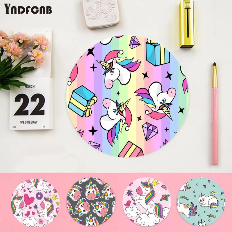 

Pink Unicorn Rainbow Mousepad Animation Round Promotion Table Ma Mousepad Computer Keyboard Pad Games Pad For PC Gamer Mousemat