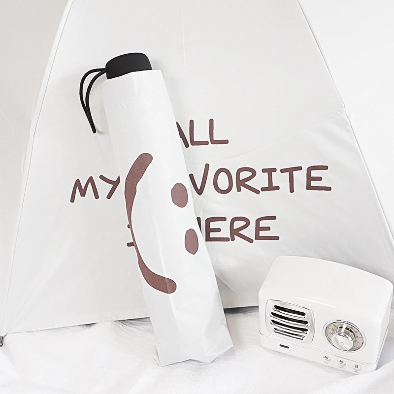 

Morandi цветной улыбающееся лицо, милый простой черный клей, Солнцезащитный зонт, складной зонт от дождя