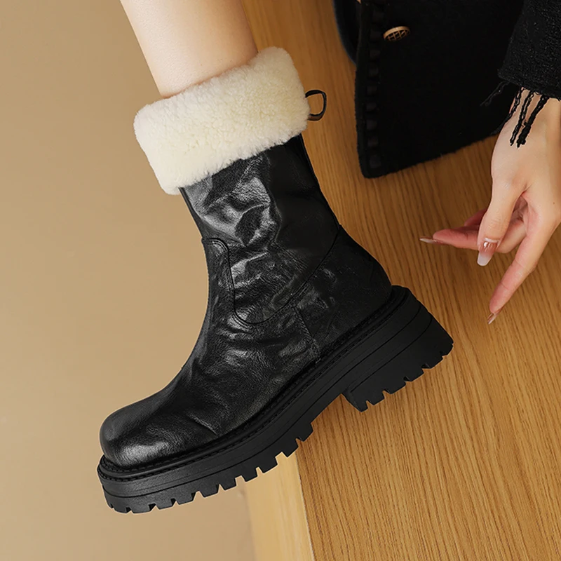 JOZHAMTA размеры 34–39 зимние ботинки для женщин обувь из натуральной кожи с плюшевым