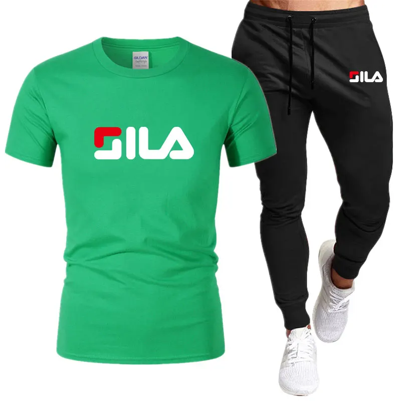 2023 Summer Men's T-Shirt + Pants Suit Men's Sports Suit Brand Printing Casual Fashion Cotton Short Sleeves T-shirt sets
