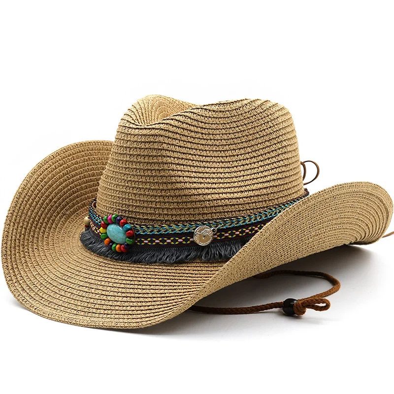Summer Womens Panama Hats cowboy Sun Hat Male Female Khaki Straw Emerald Decorate New Fashion Men Jazz Hat