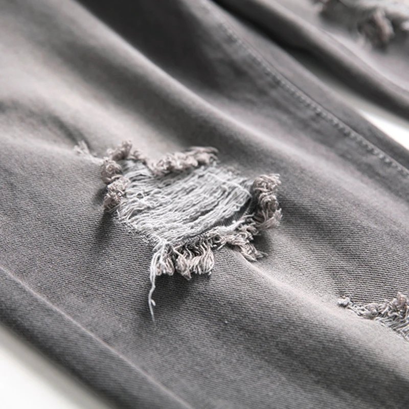 Men's Denim Jeans Ruined New Gray Black Ripped Y2k Straight Trousers Student Fashion Casual Daily Pants Trend Large Size 40 42