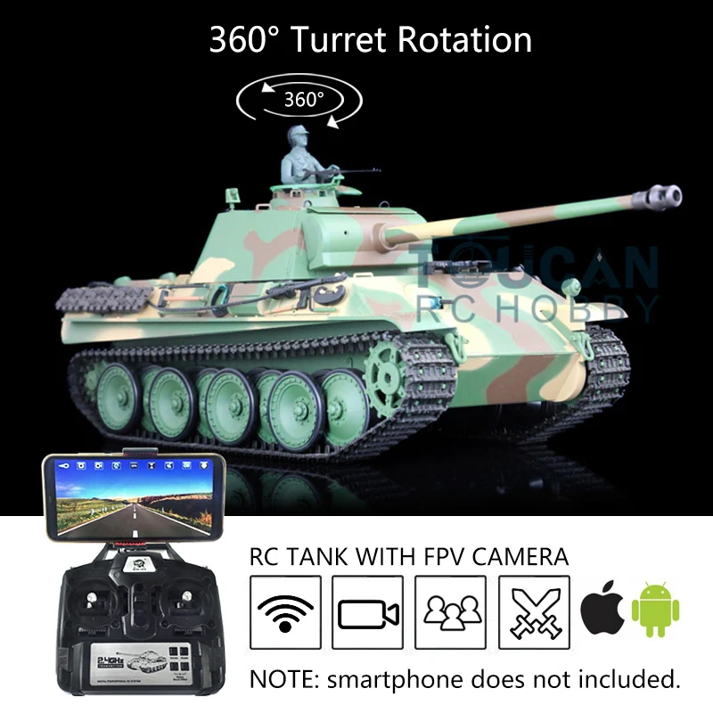 

Children Gifts Toys Heng Long 1/16 Scale RC Tank 7.0 Plastic Panther G 3879 FPV 360° Turret Steel Gearbox Modle TH17487-SMT5