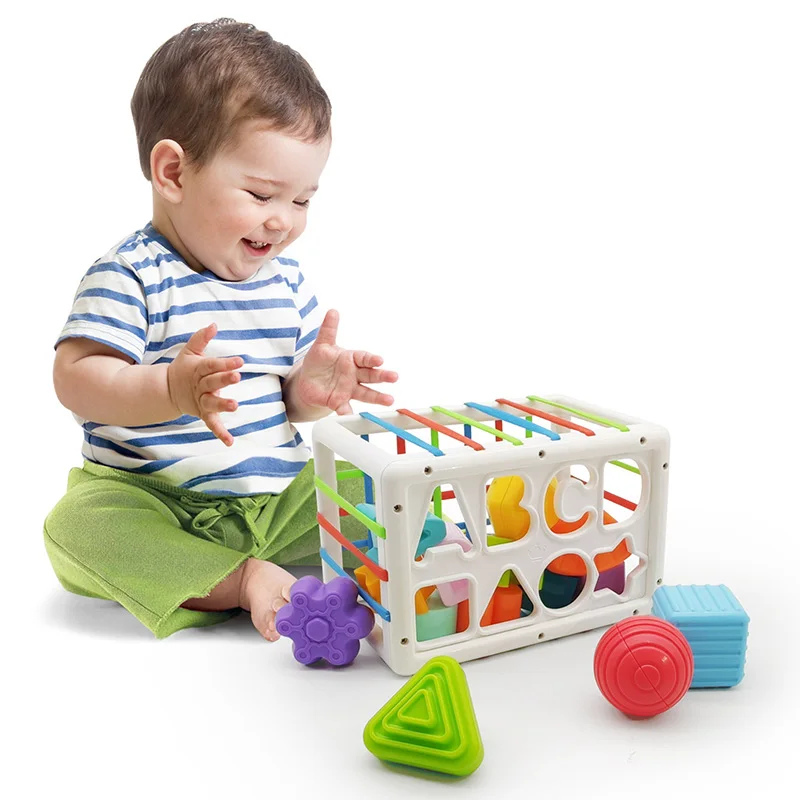 

Montessori Toys for 1 Year Baby Shape Sorting Block Game Motor Skill Tactile Learning Sensory Cube Educational Toys for Children