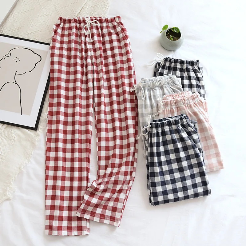 New Plaid Cotton Loose Ladies Pajama Pants Pyjama Cotton Trousers Women Man Couple Bottom Loungewear Sleeping Pants Home Wear