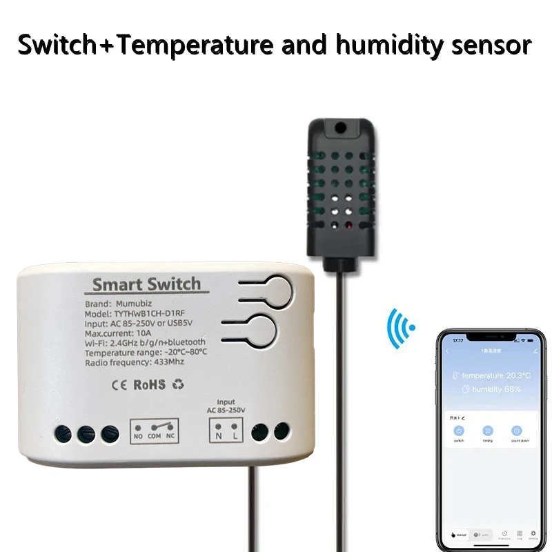 

Mumubiz Wi-Fi реле переключателя с датчиком температуры и влажности