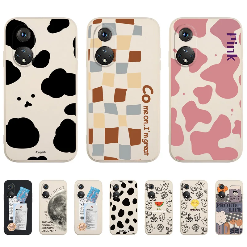 

50 Case for Honor 8A Cover Cartoon Coque for Huawei P30 Lite P40 Pro P50 9X 20 7S Nova 5T P Smart 2021 Z Fundas Silicone Label