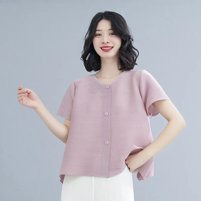 Miyake Fold 2022 Ladies Fashion Versatile Loose Top Summer Age Reduction Sunscreen Cool Shirt