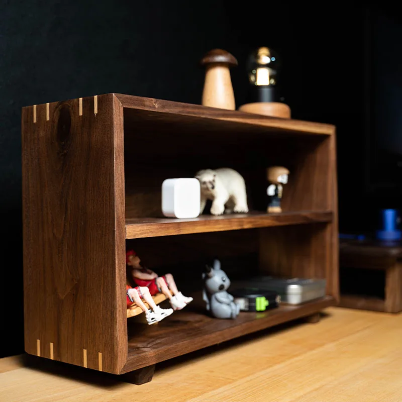 ł na blat z litego drewna zaślepką skrzynką figurką lalki POP MART stojak do przechowywania lalek drewno orzechowe w kolorze czarnym