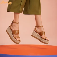 blackbrownwhite pu wedges sandals straw weave platform sandals slingback ankle strap women new summer fashion sandals