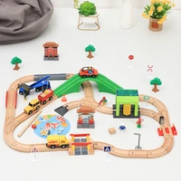 wooden track train set car wash room wooden railway car educational puzzle toys compatible brand wooden track toys for boy gifts