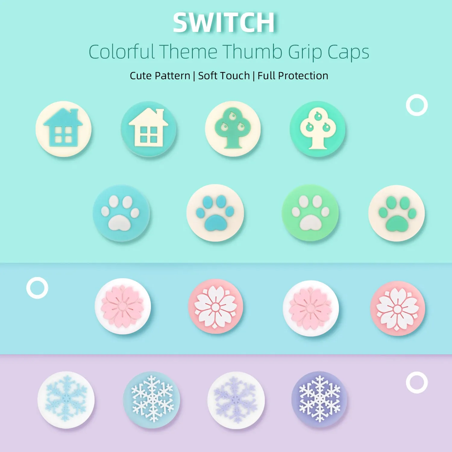 

GeekShare Thumb Grips For Nintendo Switch Silicone Joystick Caps For Switch Lite PS5 Xbox One Cover Snowflake Cat Paw House Tree