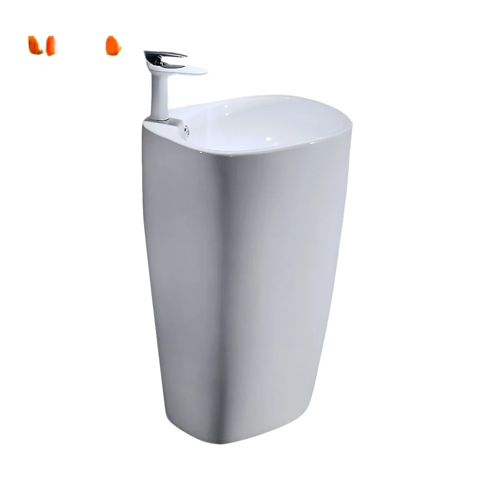 

Porcelain pedestal sink one piece modern free standing bathroom wash basins
