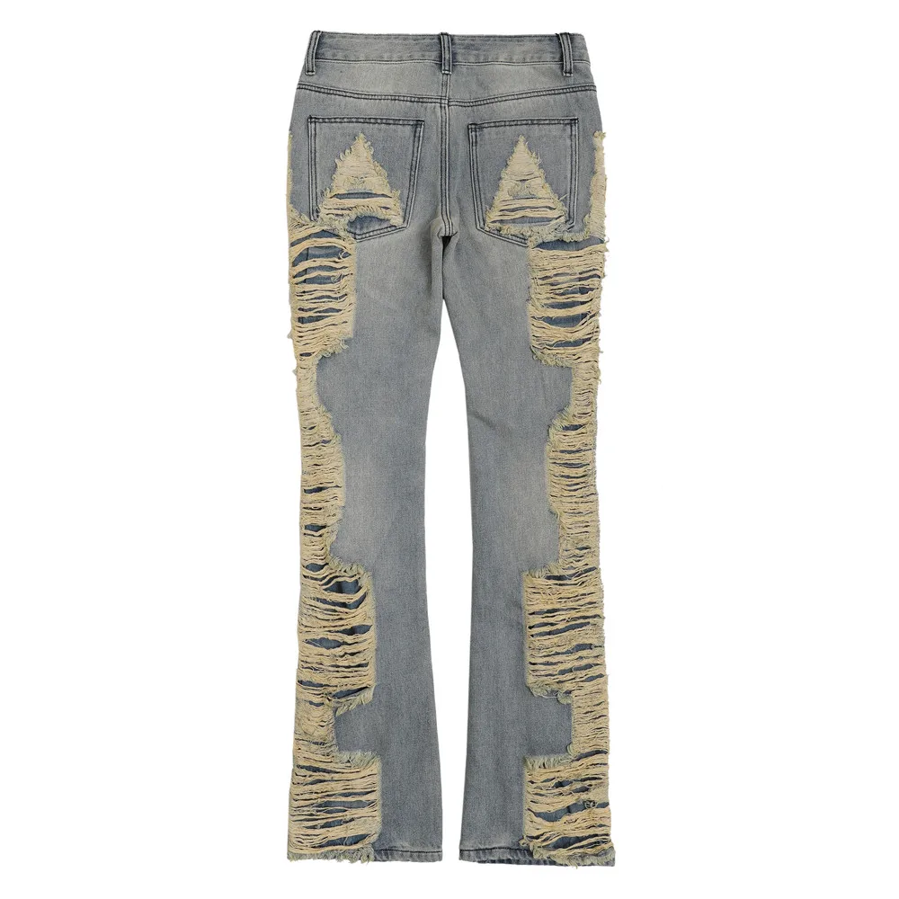Ripped Hole Retro Washed Mens Jeans Streetwear Distressed Casual Baggy Denim Trousers Harajuku Straight Vibe Style Jeans Pants