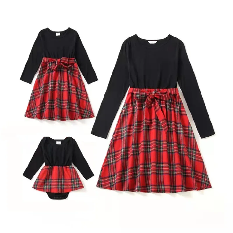 

Family Look Christmas Mother Daughter Matching Dresses Plaid Mom Baby Mommy and Me Clothes Autumn Women Girls Dress Outfits 2022
