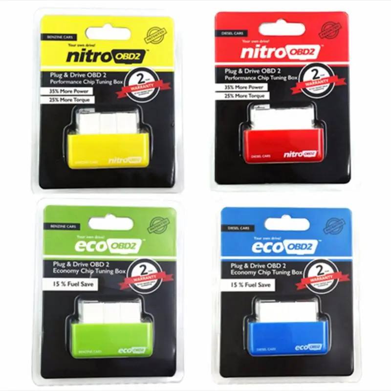 

4 цвета Eco Nitro OBD2 чип тюнинг бокс EcoOBD2 экономия топлива бензиновая вилка и производительность привода OBD2 Сброс кнопки